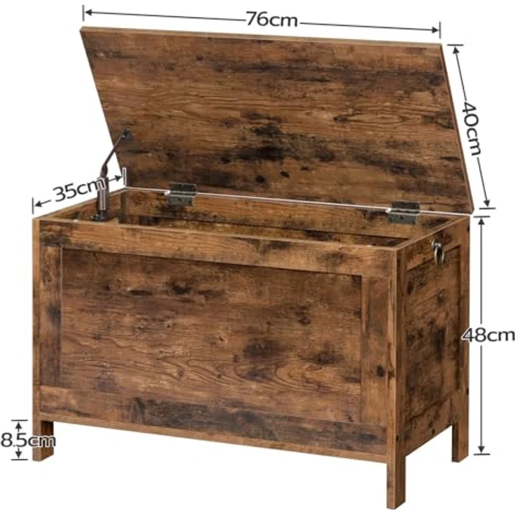 HOOBRO Truhen, Sitzbank mit Stauraum, Spielzeugtruhe mit Deckel, Schuhbank, Sitztruhe, Aufbewahrungstruhe, Robust, Sicherheitsscharniere, Schlafzimmer, Wohnzimmer, 76 cm, Dunkelbraun EBF75CW01G1 – Bild 5