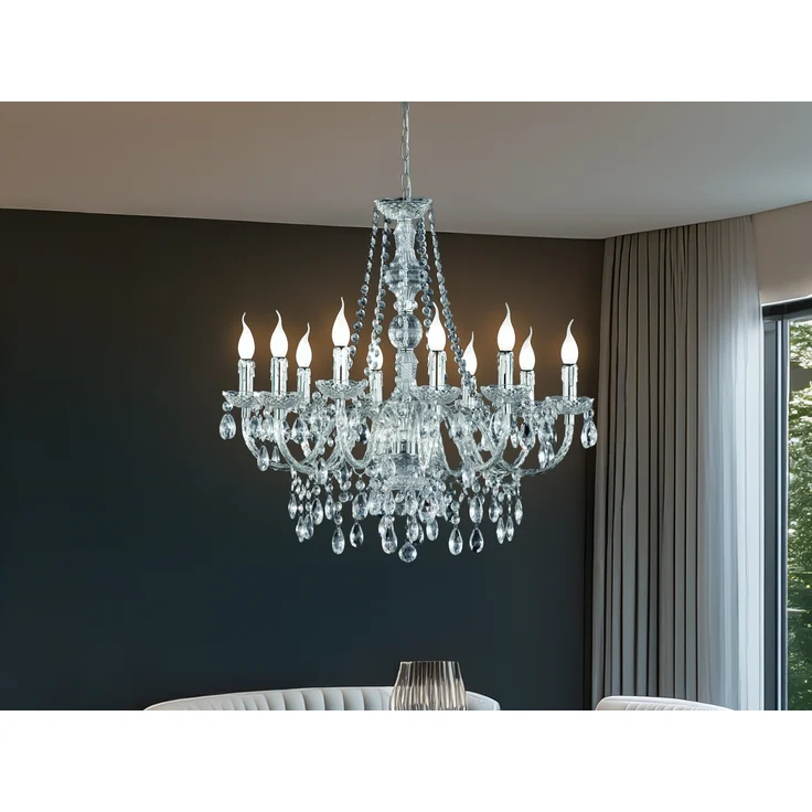 Großer Kronleuchter LÜSTER 10-flammig Silber Chrom mit Acryl Kristall, Ø 76cm – Bild 6