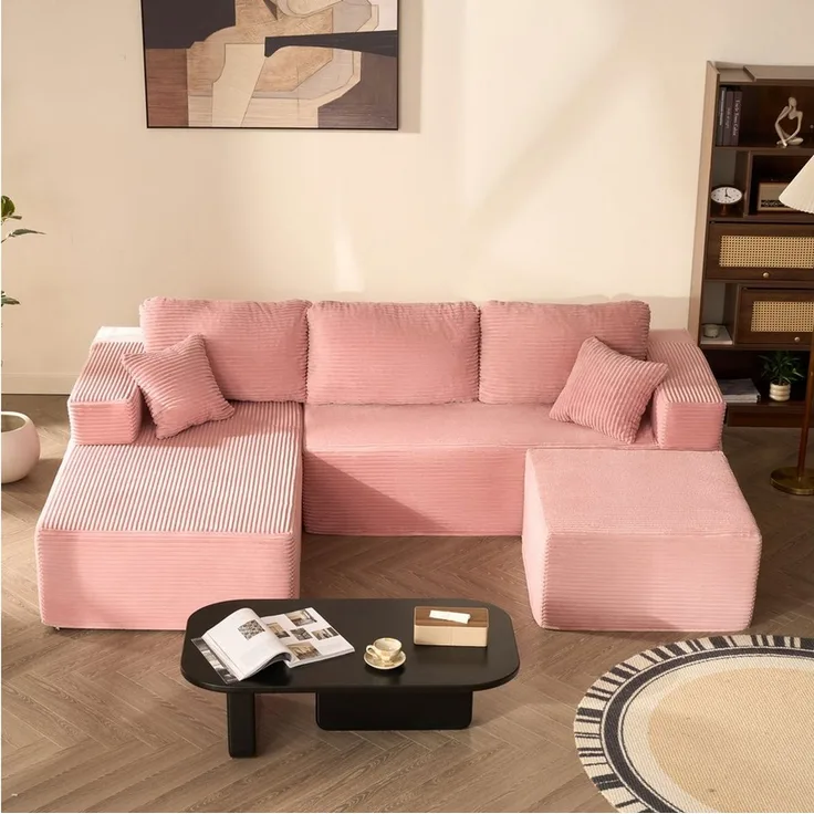 LITBIRD Ecksofa U-förmig 272 x 175 x 61 cm, modulares Oversize-Schlafsofa, montagefrei, mit Recamiere, extra tief sitzend, als Schlafsofa nutzbar