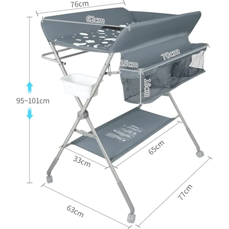 Wickelstation für Baby, Wickeltisch, faltbar, tragbar, Wickeltisch, faltbar, tragbar, mit Aufbewahrungskorb, maximale Belastung von 25 kg,80 x 58 x 90 cm - Dunkelgrau – Bild 6