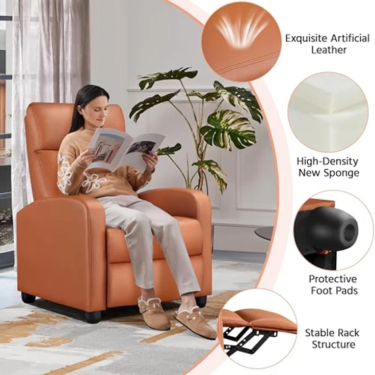 Yaheetech Relaxsessel Fernsehsessel Ruhesessel Liegesessel mit Liege-Funktion Polstersessel Kunstleder verstellbar Einzelliegesessel Wohnzimmer Schlafzimmer Heimkino Orange – Bild 10