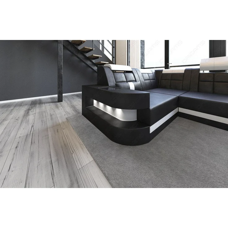 Mini Relax Wohnlandschaft Wave mit LED – Komfort - Ledermix - Schwarz-Weiß - Rechts – Bild 5