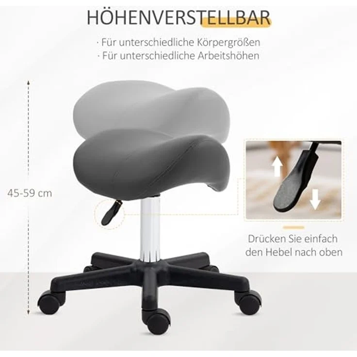 HOMCOM Rollsitz 360° drehbar (Salonhocker, 1 St, Drehhocker), höhenverstellbar, Grau – Bild 3
