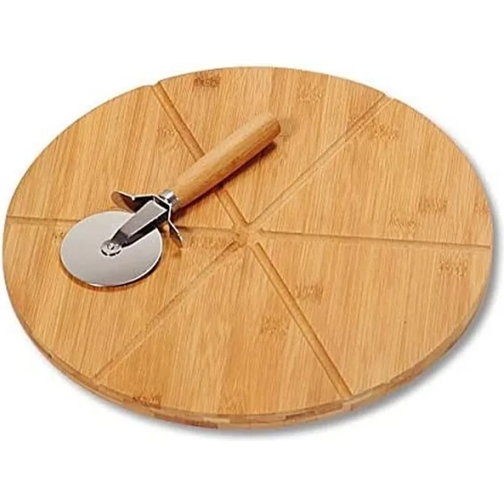 Pizza-Schneide- / Servierbrett mit Schneider - Bambus - Ø 32cm