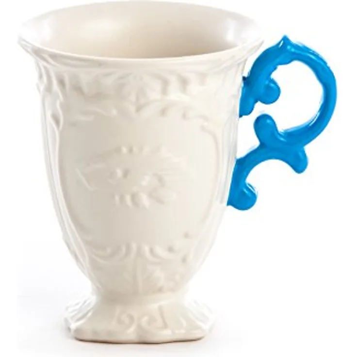Seletti I Wares Porzellanbecher, weiß-hellblau, Durchmesser 10 cm, Höhe 11,5 cm