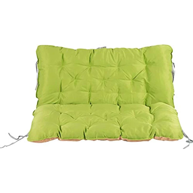 Auflage mit Rückenteil Sitz und Rückenkissen mit Bänder Polsterauflage Bankauflage Wendeauflage, grün/beige, ca. 100 x 98 x 10 cm – Bild 2