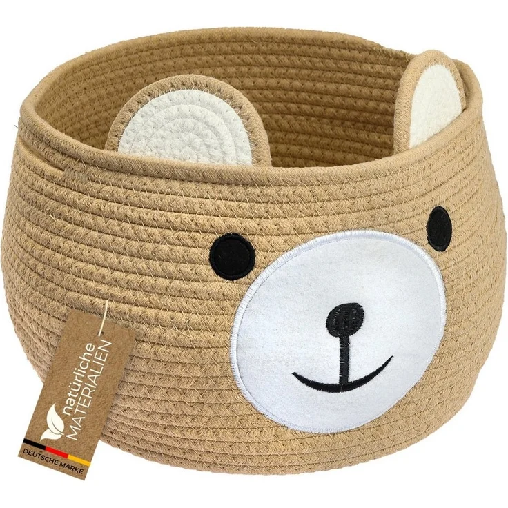 HMF Aufbewahrungskorb Aufbewahrungskorb mit versteckten Griffen, Korb für Kinderzimmer aus Baumwolle, Bär, Honig – Bild 5