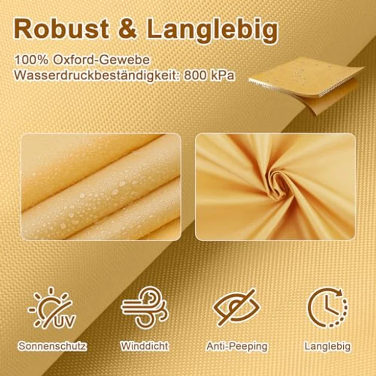 SUNNY GUARD Sonnensegel Wasserdicht 3.5x3.5x3.5m Dreieckig Sonnenschutz Wetterschutz Segel Baldachin UV Schutz für Balkon Terrasse Garten, Dunkler Sand – Bild 2