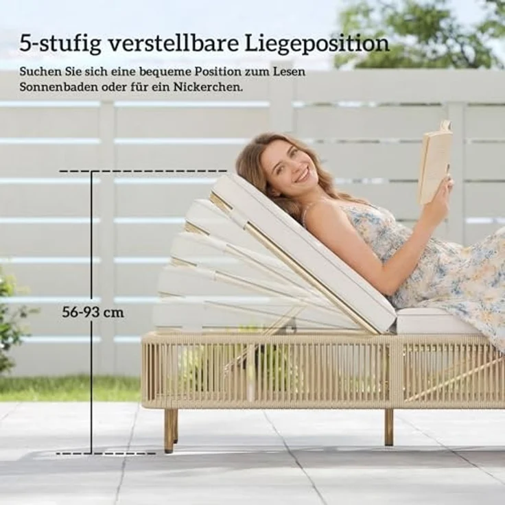 Outsunny Gartenliege Poly Rattan Sonnenliege, UV-beständige Relaxliege, 1 St, Outdoor Rattan Liege, 5-fach verstellbare Rückenlehne – Bild 4