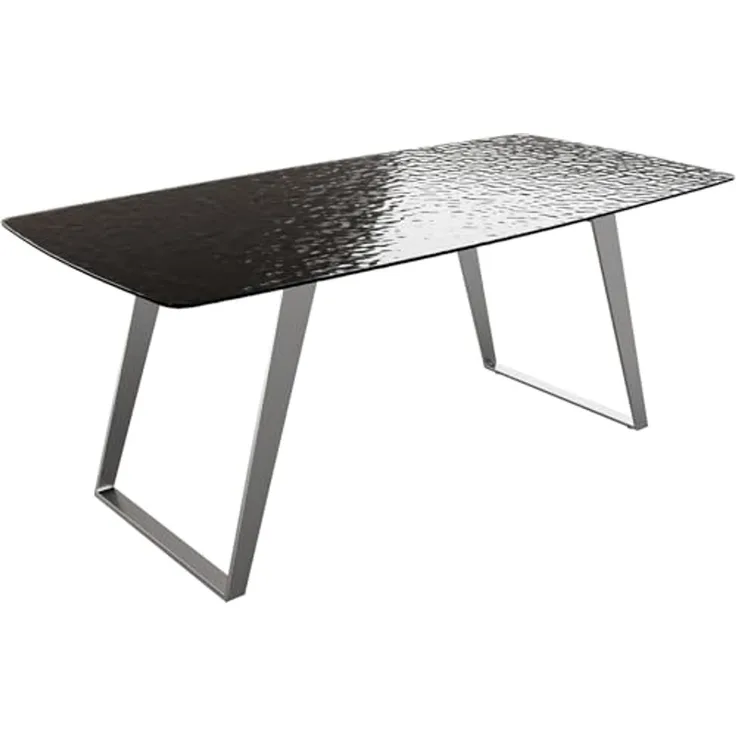 Esstisch Edge Boot 200x100 Reliefglas Rauchschwarz 3D-Design Edelstahl Schräg