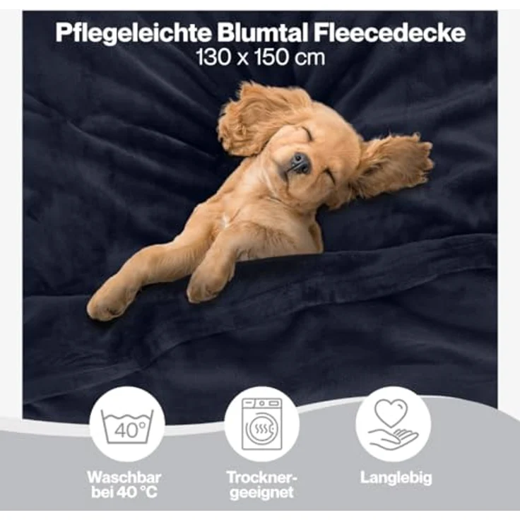 Blumtal Kuscheldecke flauschig - Oeko-TEX zertifizierte Fleecedecke 130x150 cm - Wohndecke 130x150 cm - Decke Couch als Wohn- & Kuscheldecke - Flauschdecke - Kuscheldecke Sofa- Decke Blau 130x150 – Bild 4