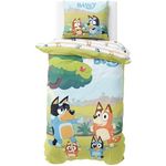 MTOnlinehandel Kinderbettwäsche Bluey Renforcé in 135x200 + 80x80 cm, Geschenkidee, 100% Baumwolle, 2 teilig, Wendebettwäsche für Mädchen und Jungen, Bingo & Bluey