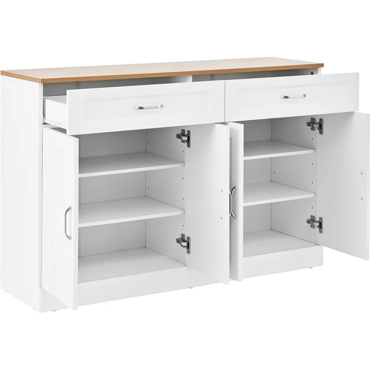 Merax Sideboard mit Regalen, Sideboard mit Rebounder, natürliche Holzmaserung, Holz und Weiß – Bild 8