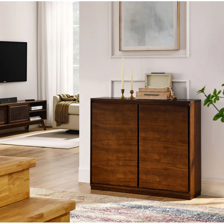 DESVIAE Sideboard Walnuss aus MDF – 99x82,3x23,5 cm – 2 Türen, Steckdosenöffnungen – Bild 4