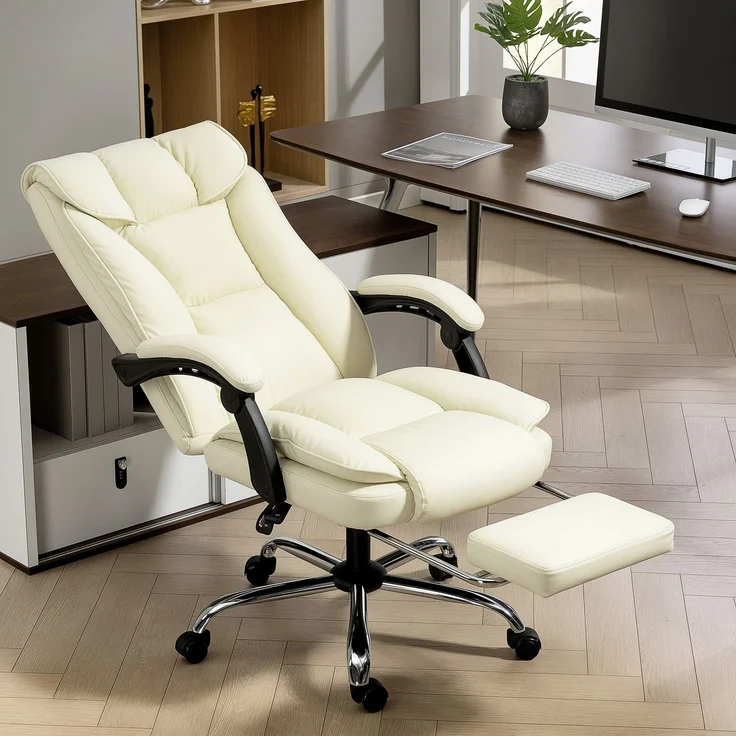 MELAYR, Ergonomischer Bürostuhl, Verstellbarer Bürostuhl mit Fußstütze, Höhenverstellbar, 75 x 38 x 56 cm, Beige – Bild 4