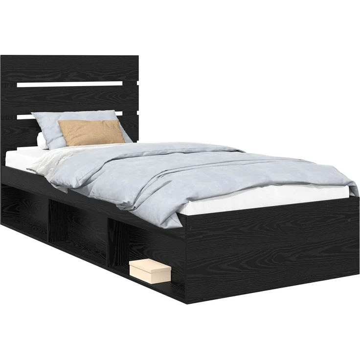 vidaXL Bettrahmen Schwarz 90 x 190 cm Massives Kiefernholz 3411793 – Bild 1