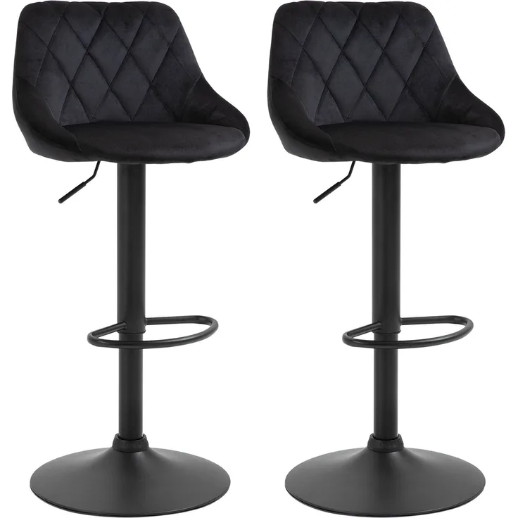 Barhocker 2er-Set Höhenverstellbar Schwarz Bistrohocker mit Fußstütze & Rückenlehne aus Samt & Metall 46x48x83-104cm--Schwarz--51.5x48x83cm--YOUDENOVA