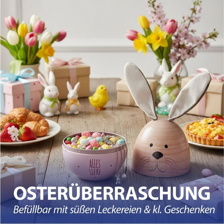 CEPEWA Geschenkbox Geschenkdose Osterhase 2tlg. Ei mit Ohren Ostereidose rosa 11,5x14,5cm – Bild 3