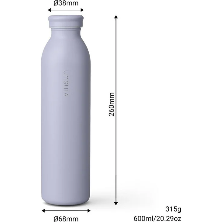 Vinsun Isolierflasche Edelstahl Flasche 600ml, Thermoflasche doppelwandig isoliert BPA frei, Auslaufsicher, Kohlensäure geeignet, bruchsicher, Kalt- & Heißgetränk – Bild 2