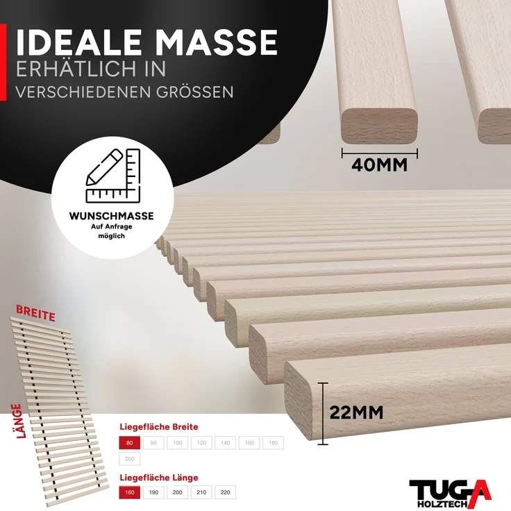 Rollrost Lattenrost -NEU- " Buchen - Xandi " 22mm 90 x 210 cm bis 650kg – Bild 3