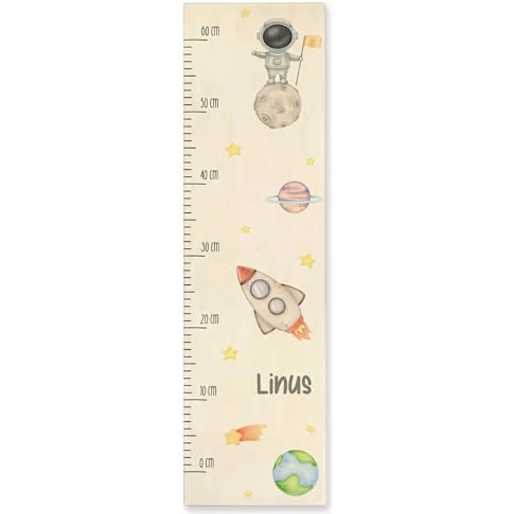 Messlatte Kind Holz - KIndermesslatte Weltall mit Astronaut und Name I Rakete I Erde I Stern I Mondlandung I Raumanzug I Weltraum - 0-60 cm - Holz - kinder personalisierte kleinkinder geschenke – Bild 4