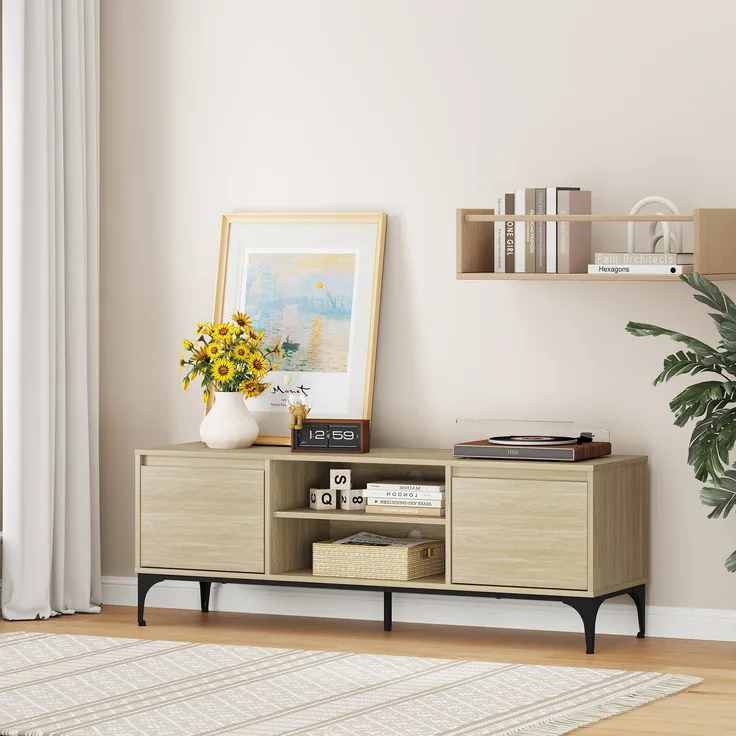 Fernsehschrank Kistiandi 140x40x50 cm Eicheoptik, hell [en. casa]