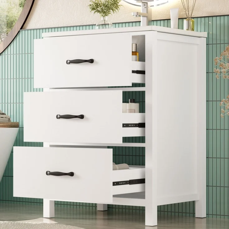 Waschtisch 61 x 47 x 83 cm mit Keramikbecken und 3 Schubladen, Weiß – Bild 2