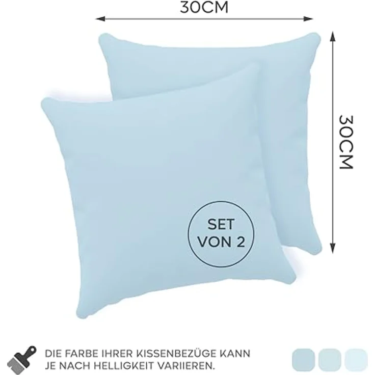 Twinzen® Kissenbezug 30x30 (2er-Set) - 100% Jersey Baumwolle 150 GSM Kissenbezüge - Blau - Für Kissenbezüge 30x30 cm - Kissenhülle - Kissenbezug mit Reißverschluss - Oeko-Tex Zertifiziert – Bild 3