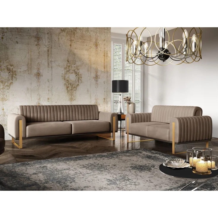Sofaset Designersofas VALERIE 3-2-1 in Stoff Stoff Elisa Velvet Cappuccino – Bild 5