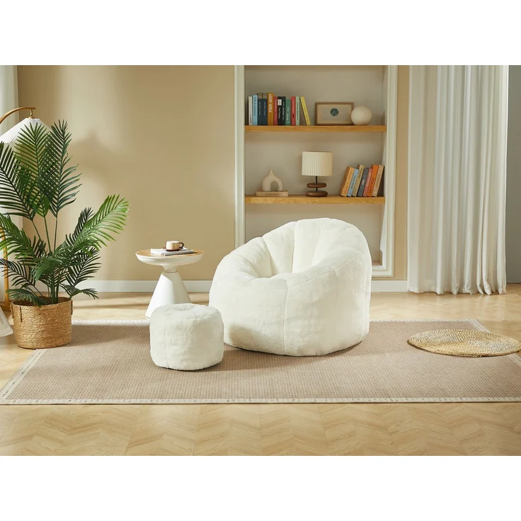 Weicher Blüten-Sitzsack für Erwachsene mit Fußhocker, vakuumverpackt ohne Montage, ideal für Wohnzimmer, Schlafzimmer & Balkon,Cremeweiß--Cremefarben--105x105x70cm--YOUDENOVA – Bild 8