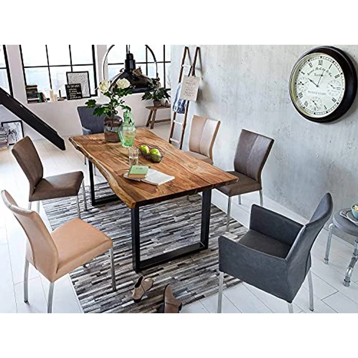 SAM Baumkantentisch 140x80 cm Quarto, Akazienholz massiv + nussbaumfarben lackiert, Esstisch mit schwarz lackiertem U-Gestell, Esszimmertisch/Holztisch im Industrial-Design, Tischplatte 26 mm – Bild 3