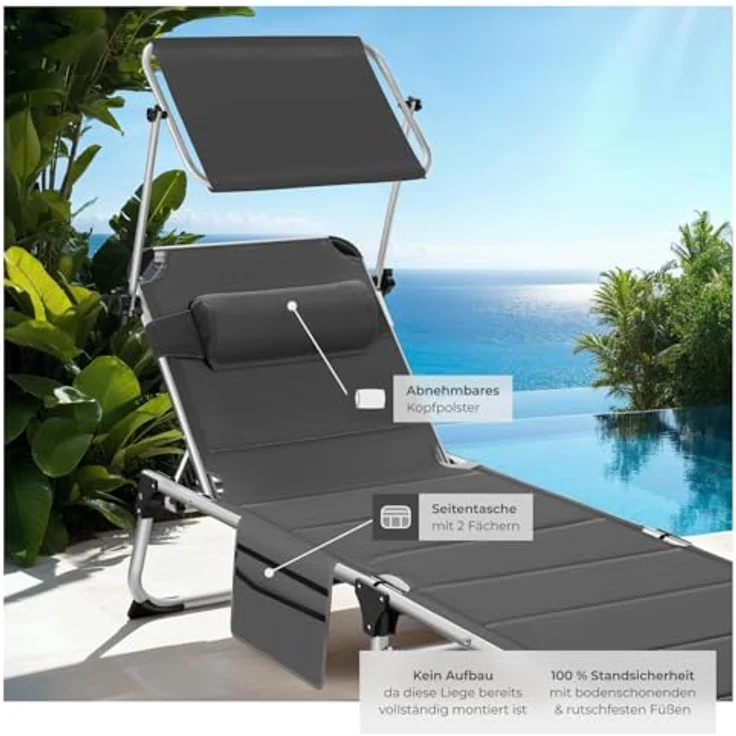 tectake Gartenliege Sonnenliege, 1, 1 St, 1tlg, gepolstert, klappbar – Bild 5