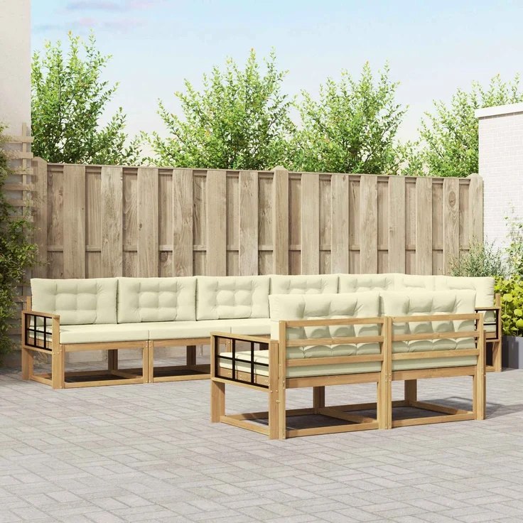 vidaXL Outdoor-Sofagarnitur 6 stk. 8-Sitzer Weiß und Creme Polyester 3386629 – Bild 1