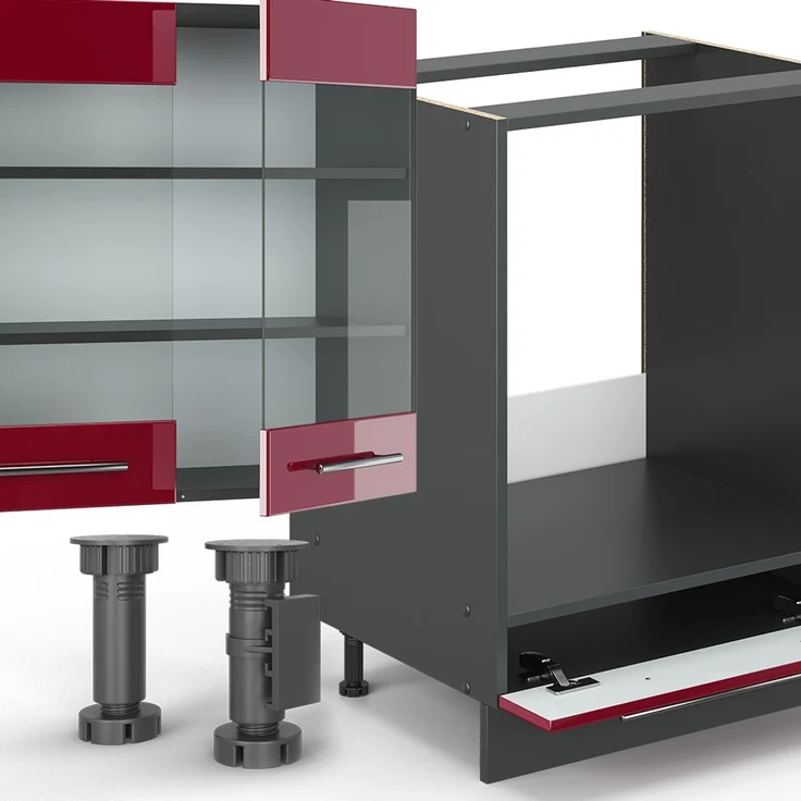 Eckküche Fame-Line Bordeaux Hochglanz/Anthrazit 347 x 257 cm, AP Anthrazit Vicco – Bild 5