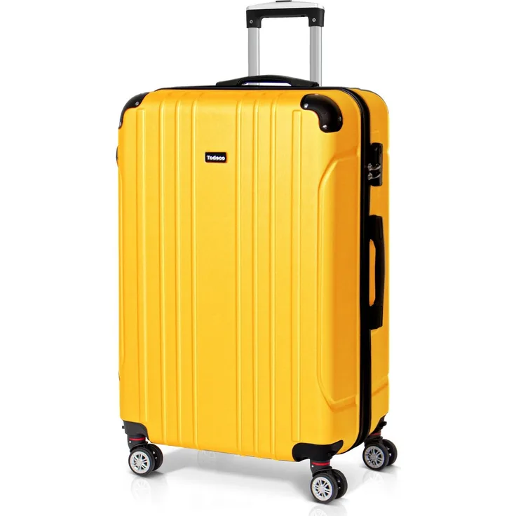 Todeco Großer Koffer Trolley 78cm, Zwillingsrollen Reisekoffer Koffer Trolleys, 4 Rollen Leicht Hartschale aus ABS Aufgabegepäck, 78x51x28cm, 90 Liter, Zitronengelb