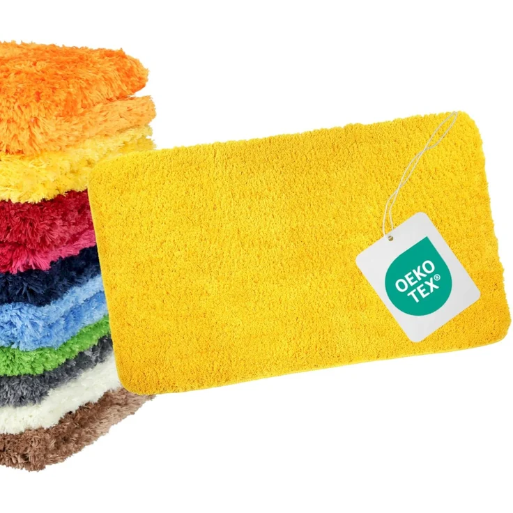 WohnDirect Badezimmerteppich 60x100 cm Gelb – Badematte Flauschig & rutschfest, Saugstarker Badvorleger Mikrofaser, Waschbarer Läufer, für Fußbodenheizung geeignet