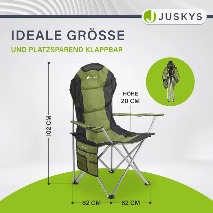 Juskys Campingstuhl Lido mit Getränkehalter & Tasche - Camping Klappstuhl gepolstert - Faltstuhl Angelstuhl Strandstuhl Chair - Stuhl Grün – Bild 8