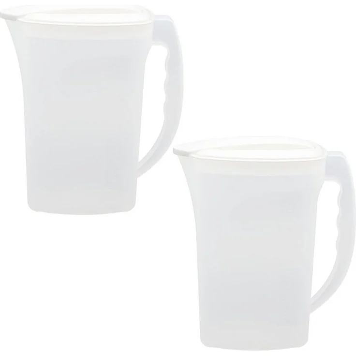 Engelland Wasserkrug Getränkekkrug mit Füllskala und abnehmbarem Deckel, (Vorteils-Set, 2-tlg, 2 Liter Fassungsvermögen je Krug), BPA-frei, frostbeständig, spülmaschinengeeignet, Kühlschrankkrug – Bild 1