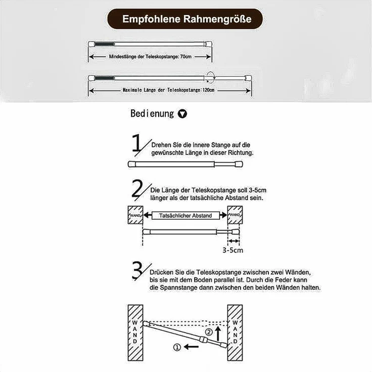 Eikuavons Edelstahl Duschvorhangstange 110-200 cm, Teleskopstange Klemmstange ohne Bohren, Ø25 mm,Edelstahl,Weiß – Bild 6