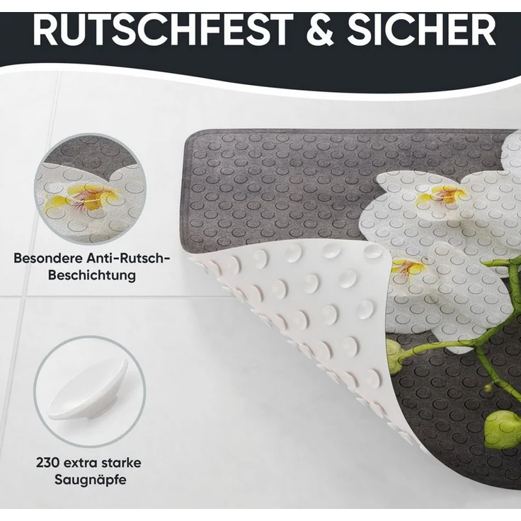 Sanilo Duschmatte, mit Motiv, rutschfest, waschbar, quadratisch, 230 extra starke Saugnäpfe, Kunststoff PVC, 53 x 53 cm, Pretty – Bild 3
