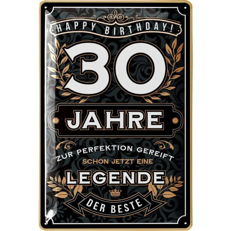 LANOLU Blechschild Der Beste 30 Jahre - 20x30cm – Metall – Schwarz – 20148