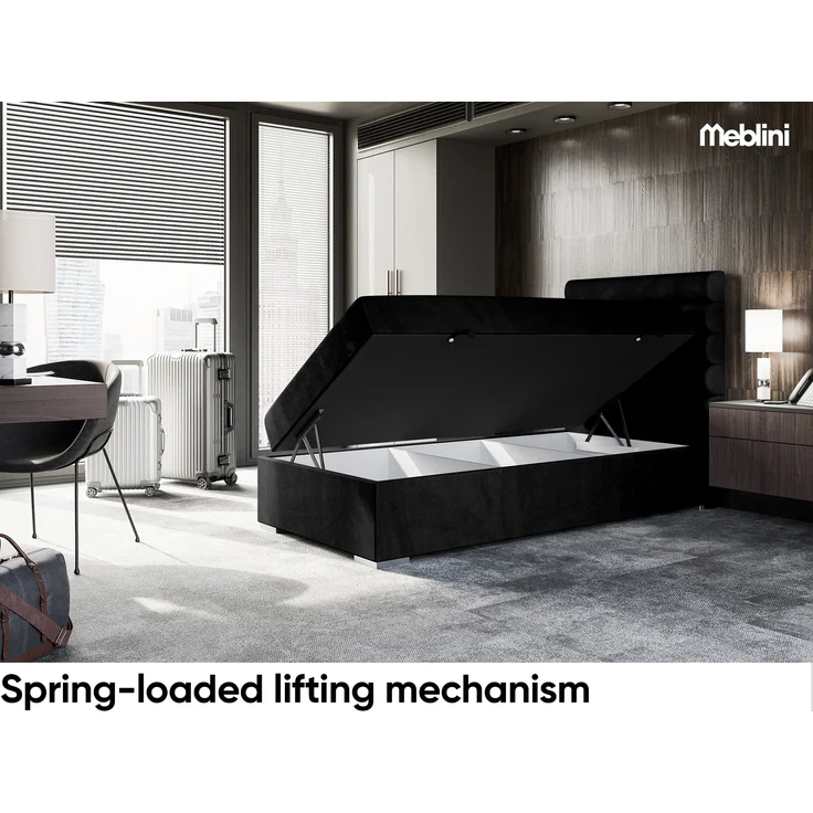 MEBLINI Boxspringbett KARIM 90x200 cm mit Bettkasten - H3/Schwarz Samt Gepolstert Einzelbett mit Topper & Taschenfederkern-Matratze - 90x200 Rechts – Bild 2