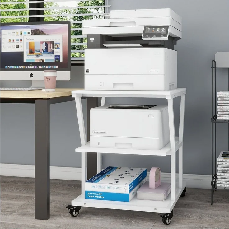 PUNCIA Druckertisch 3 Schichten 50x50cm Heim Büro mit Raddrucker Aufbewahrungshalter Tisch (1-St), 4-stufig höhenverstellbare Mittelebene, 140 kg Tragkraft – Bild 3