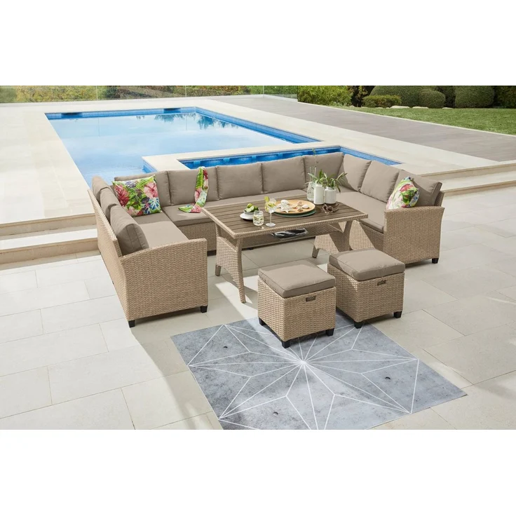 KONIFERA Gartenlounge-Set Rotterdam, (Set, 20-tlg, 3x 3er Sofa, 2x Hocker, 1x Tisch 120x82x67cm, inkl. Auflagen), Polyrattan, Stahl, Tischplatte aus Nonwood – Bild 1