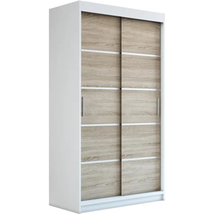 Schwebetürenschrank PARIS 2-türig Schrank 120 cm (mit Spiegel) Farbe: Weiß , sonoma – Bild 1