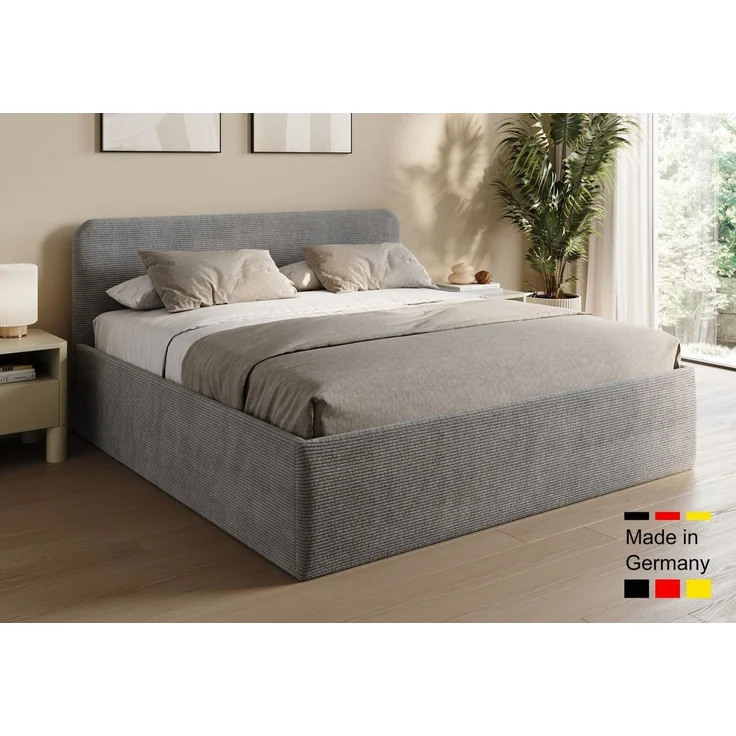 Home Collective Polsterbett Bett mit Stauraum, verstellbarem Lattenrost, viele Größen (Größen: 100x200 120x200 140x200 160x200 180x200 200x200, hochwertiger Kordstoff, made in Germany), wählbare Matratze Federkern oder Kaltschaum, Grau – Bild 1
