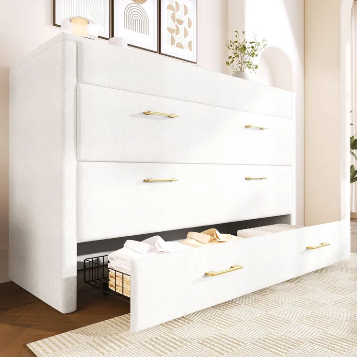 Schrankbett, 140 x 200, Mit einer Schublade,Mobiles Schrankbett mit Ablagefach am Bett, mit USB- und Typ-C-Anschlüssen, Umbaubares Plattformbett, Ohne Matratze,Leinen, Beige – Bild 6