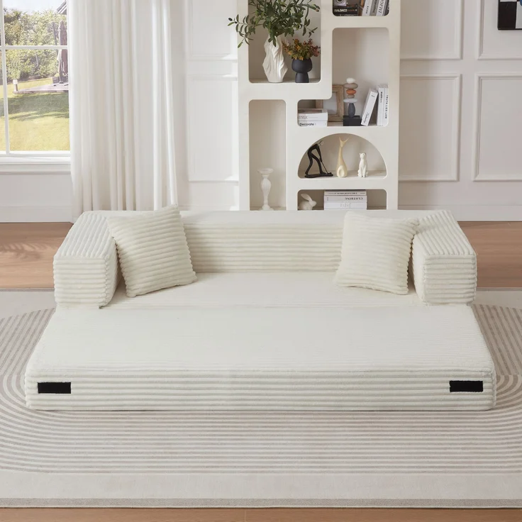 ZUBALIYA Schlafsofa, mit Schlaffunktion, H 60 × T 200 × B 76 cm, Weiß, Schaumstoff – Bild 5
