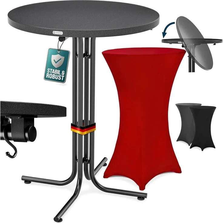 Casaria® Stehtisch mit Husse 70 cm Klappbar Bordeaux-Rot Rund Holz Metall Pulverbeschichtet Wetterfest Hoch Set Hochzeit Bistrotisch Bar Party Tisch – Bild 1
