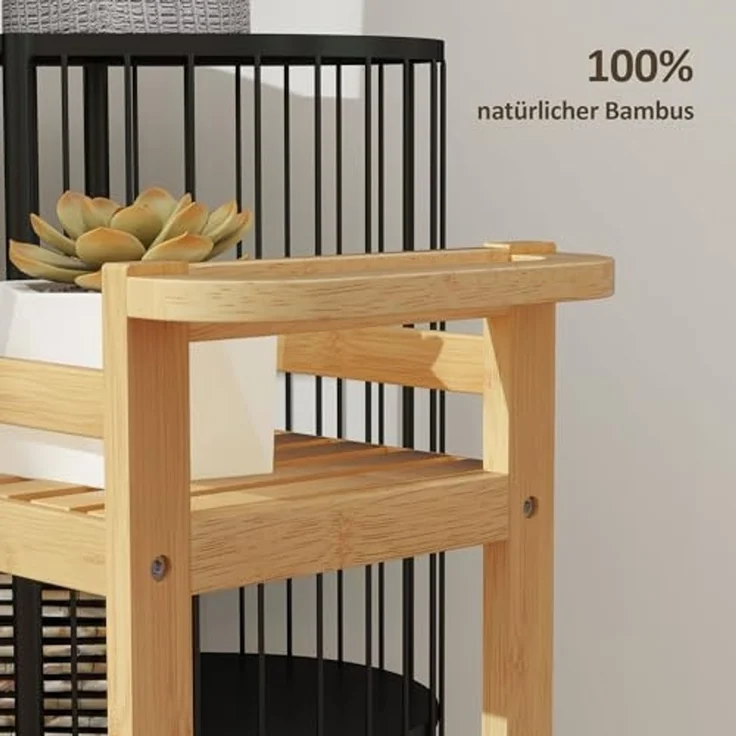 HOMCOM Servierwagen 3-stöckig, aus Bambus, mit Rolle, Griff, (Aufbewahrungswagen, 1 St, Küchenwagen), für Büro, Wohnzimmer, Küche, 55 x 20 x 75 cm, Naturholz – Bild 6